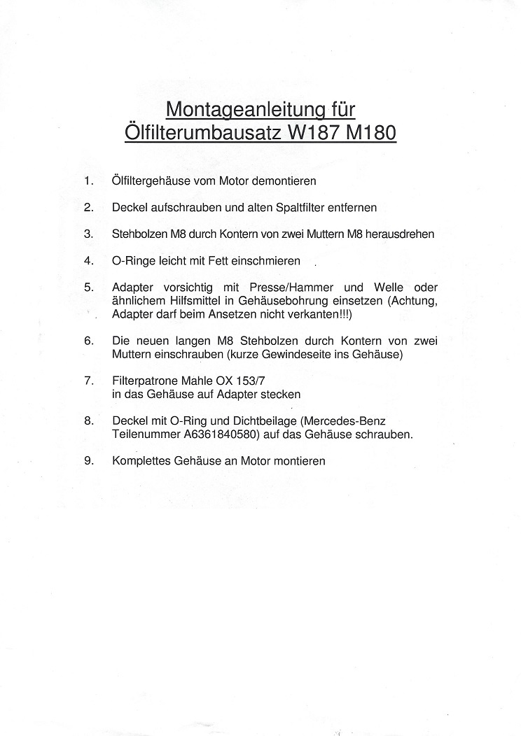 ÖLFILTERUMBAUSATZ M180 W187